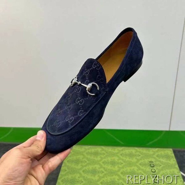 구찌 2024 탑 자카드로고 네이비 스웨이드 홀스빗 로퍼 구두 신발