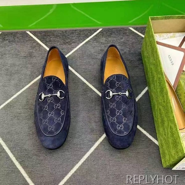 구찌 2024 탑 자카드로고 네이비 스웨이드 홀스빗 로퍼 구두 신발