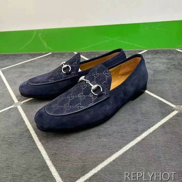 구찌 2024 탑 자카드로고 네이비 스웨이드 홀스빗 로퍼 구두 신발