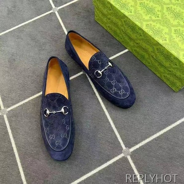 구찌 2024 탑 자카드로고 네이비 스웨이드 홀스빗 로퍼 구두 신발