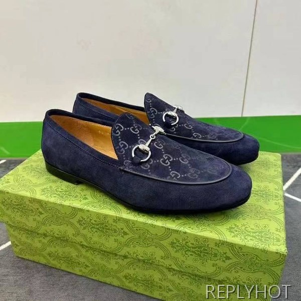 구찌 2024 탑 자카드로고 네이비 스웨이드 홀스빗 로퍼 구두 신발