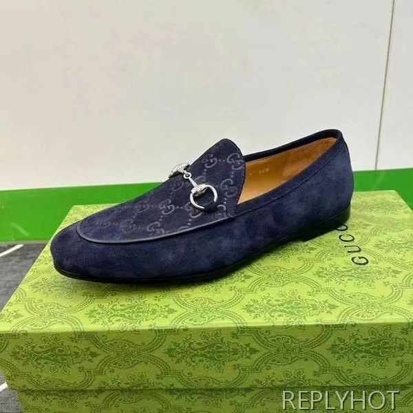 구찌 2024 탑 자카드로고 네이비 스웨이드 홀스빗 로퍼 구두 신발