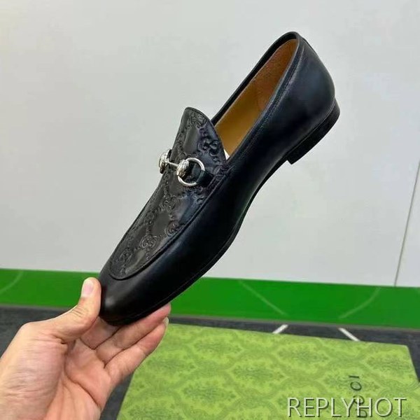 구찌 2024 탑 자카드로고 블랙 레더 홀스빗 로퍼 구두 신발