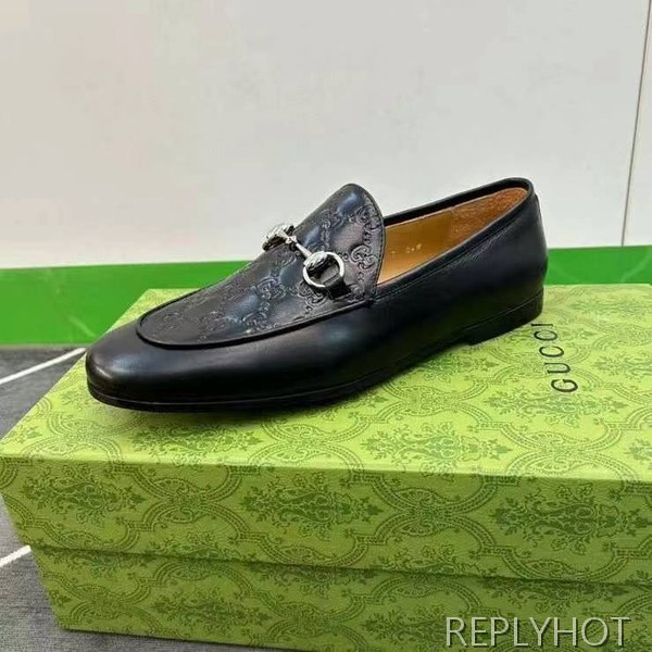 구찌 2024 탑 자카드로고 블랙 레더 홀스빗 로퍼 구두 신발