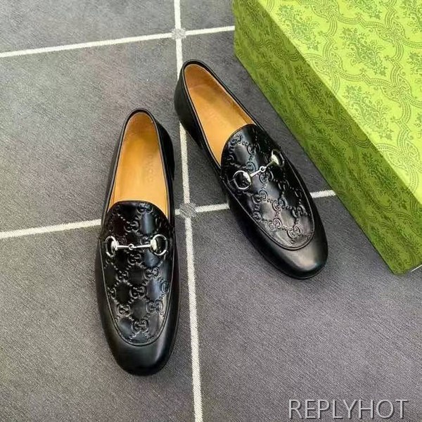 구찌 2024 탑 자카드로고 블랙 레더 홀스빗 로퍼 구두 신발