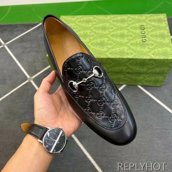 구찌 2024 탑 자카드로고 블랙 레더 홀스빗 로퍼 구두 신발
