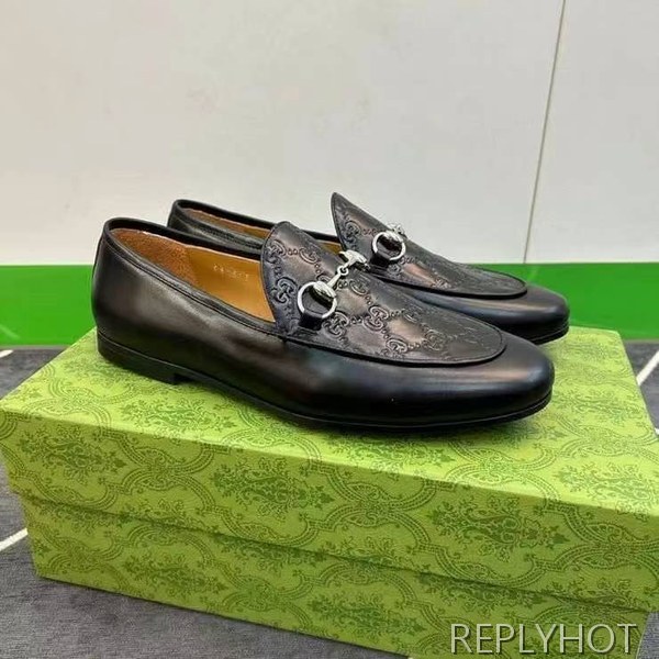 구찌 2024 탑 자카드로고 블랙 레더 홀스빗 로퍼 구두 신발