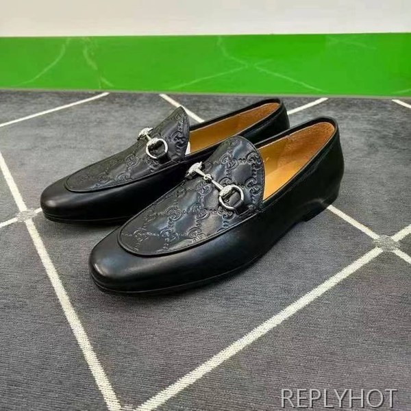 구찌 2024 탑 자카드로고 블랙 레더 홀스빗 로퍼 구두 신발