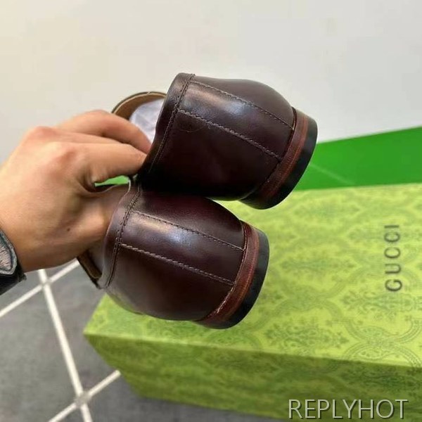 구찌 2024 탑 자카드로고 브라운 레더 홀스빗 로퍼 구두 신발