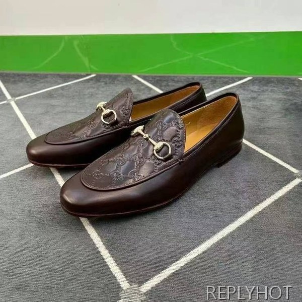 구찌 2024 탑 자카드로고 브라운 레더 홀스빗 로퍼 구두 신발