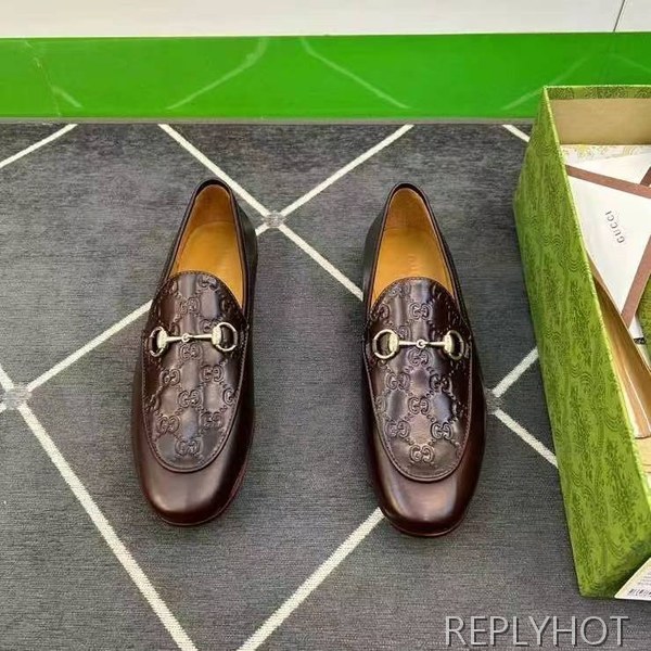 구찌 2024 탑 자카드로고 브라운 레더 홀스빗 로퍼 구두 신발