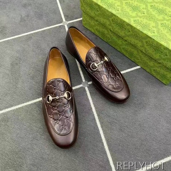 구찌 2024 탑 자카드로고 브라운 레더 홀스빗 로퍼 구두 신발