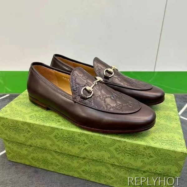 구찌 2024 탑 자카드로고 브라운 레더 홀스빗 로퍼 구두 신발