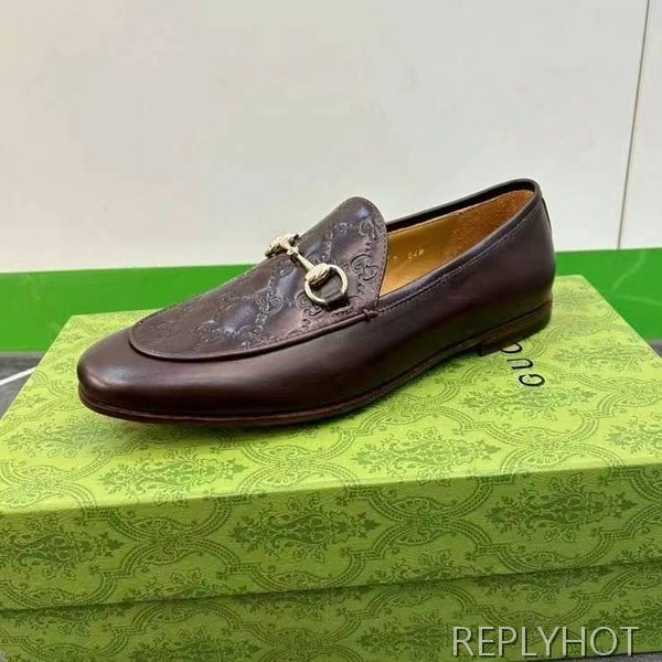 구찌 2024 탑 자카드로고 브라운 레더 홀스빗 로퍼 구두 신발