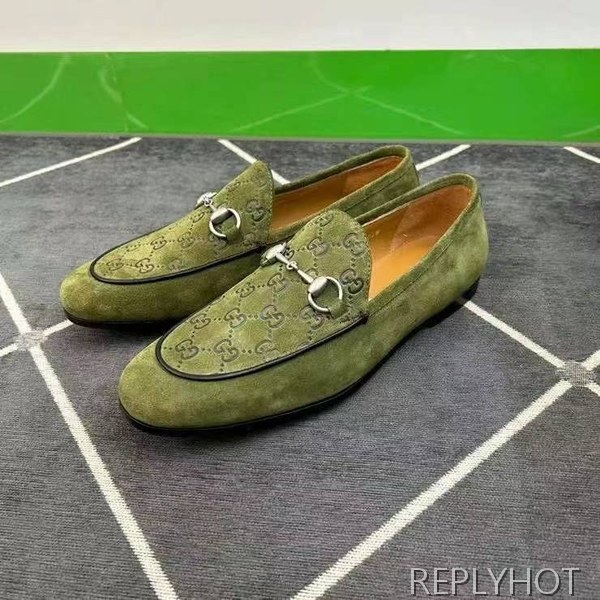 구찌 2024 탑 자카드로고 그린 스웨이드 홀스빗 로퍼 구두 신발