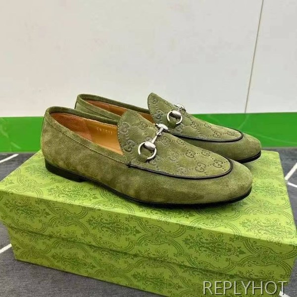 구찌 2024 탑 자카드로고 그린 스웨이드 홀스빗 로퍼 구두 신발