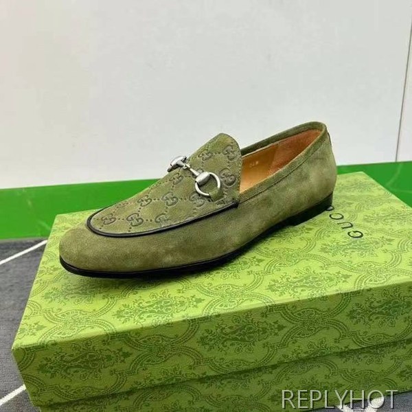 구찌 2024 탑 자카드로고 그린 스웨이드 홀스빗 로퍼 구두 신발