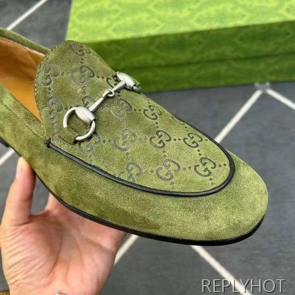 구찌 2024 탑 자카드로고 그린 스웨이드 홀스빗 로퍼 구두 신발
