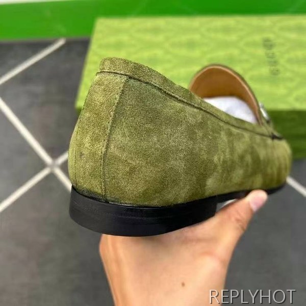 구찌 2024 탑 자카드로고 그린 스웨이드 홀스빗 로퍼 구두 신발