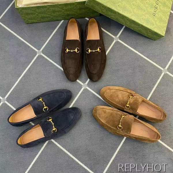 구찌 2024 골드 홀스빗 버클 스웨이드 로퍼  구두 신발