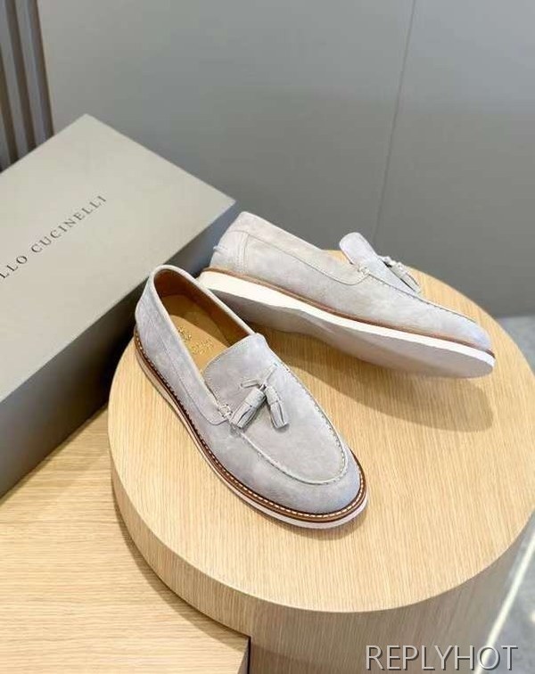 브루넬로 쿠치넬리 2024 테슬 스웨이드 로퍼 구두 신발