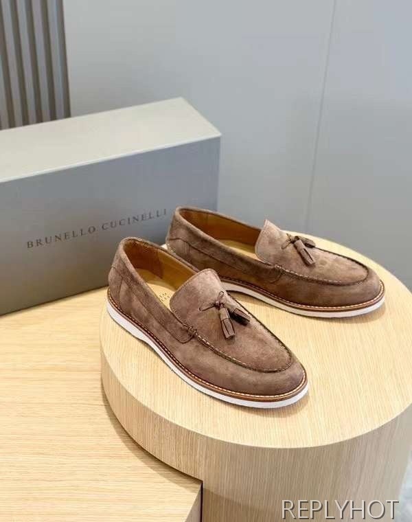 브루넬로 쿠치넬리 2024 테슬 스웨이드 로퍼 구두 신발