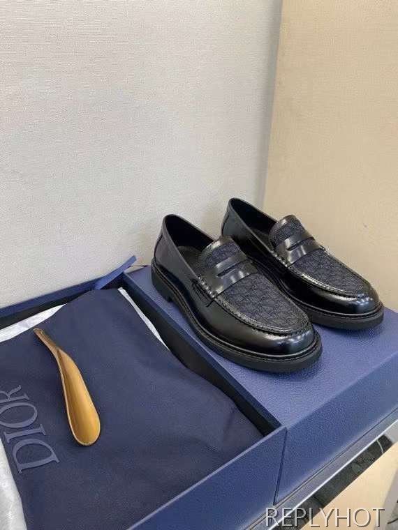 디올 2023 다크 오블리크 패턴 페니 로퍼 구두 신발