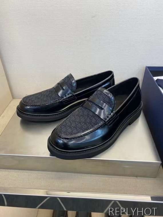 디올 2023 다크 오블리크 패턴 페니 로퍼 구두 신발