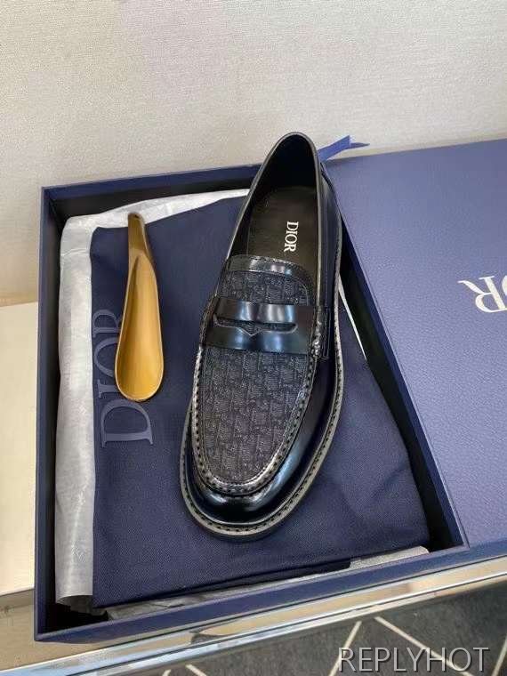 디올 2023 다크 오블리크 패턴 페니 로퍼 구두 신발