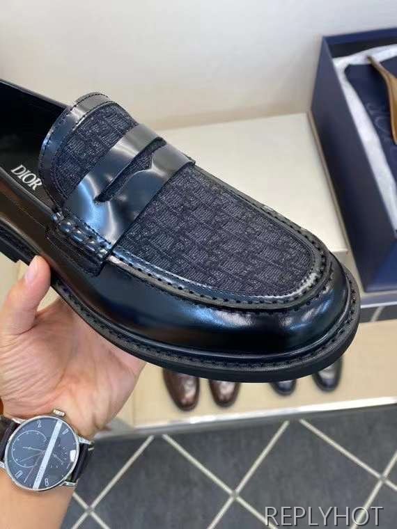 디올 2023 다크 오블리크 패턴 페니 로퍼 구두 신발