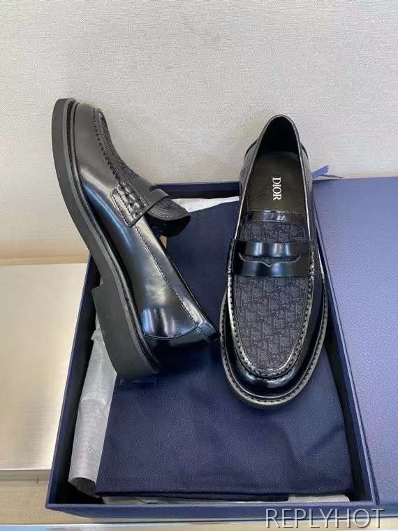 디올 2023 다크 오블리크 패턴 페니 로퍼 구두 신발