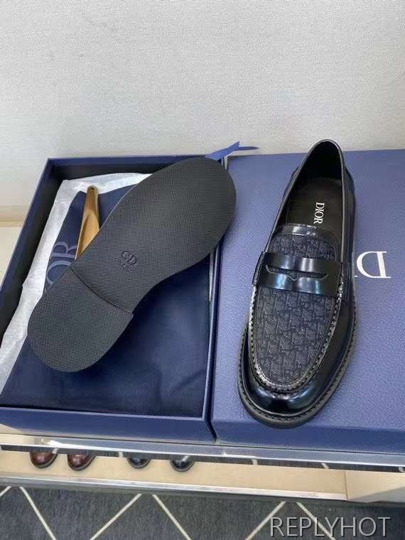 디올 2023 다크 오블리크 패턴 페니 로퍼 구두 신발