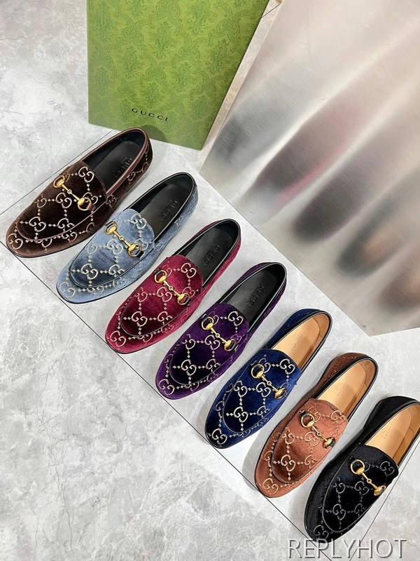 구찌 2022 벨벳 웹로고 홀스빗 로퍼 구두