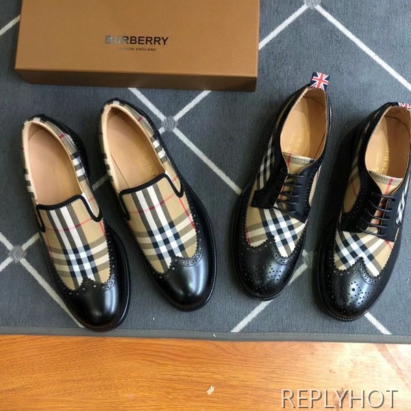 버버리 2021 브릿체크 배색 윙팁 구두