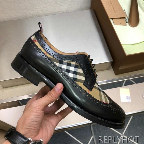 버버리 2021 브릿체크 배색 윙팁 구두