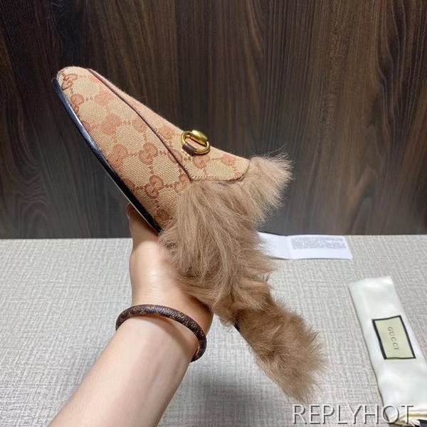 구찌 2020 브라운 자카드 퍼 프린스타운 홀스빗 블로퍼