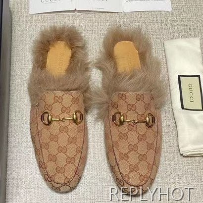 구찌 2020 브라운 자카드 퍼 프린스타운 홀스빗 블로퍼