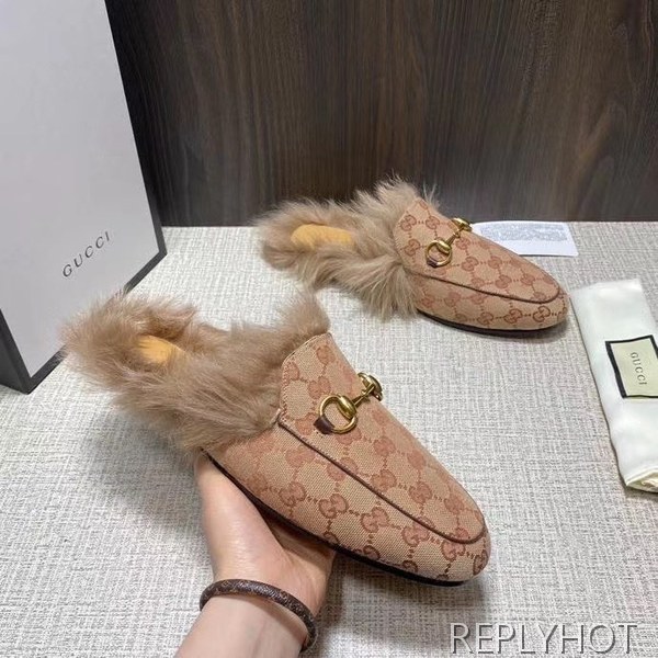 구찌 2020 브라운 자카드 퍼 프린스타운 홀스빗 블로퍼