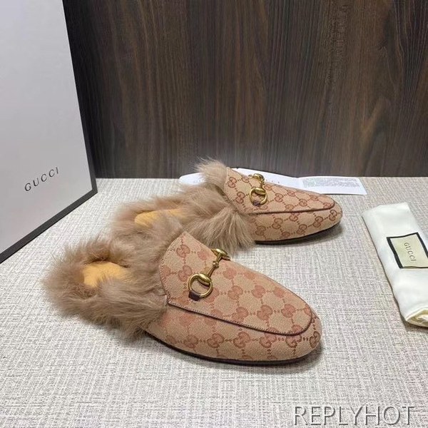 구찌 2020 브라운 자카드 퍼 프린스타운 홀스빗 블로퍼