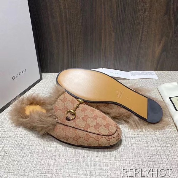 구찌 2020 브라운 자카드 퍼 프린스타운 홀스빗 블로퍼