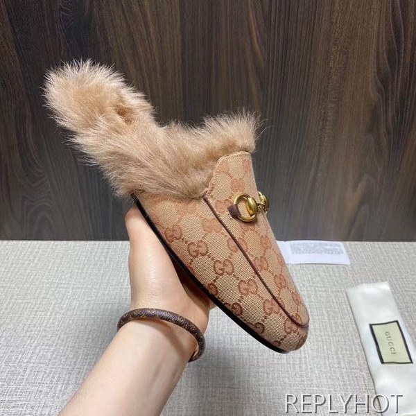 구찌 2020 브라운 자카드 퍼 프린스타운 홀스빗 블로퍼