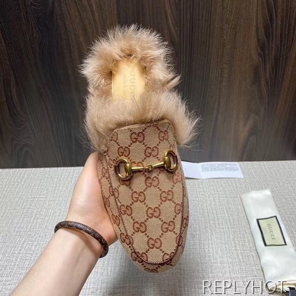 구찌 2020 브라운 자카드 퍼 프린스타운 홀스빗 블로퍼