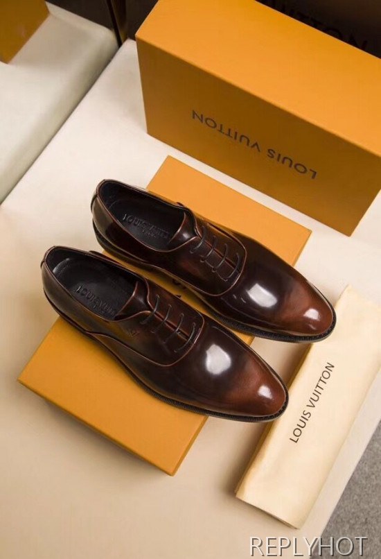 Louis Vuitton Straighi Tip Red Brown Mens Dress Shoes
