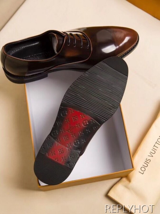 Louis Vuitton Straighi Tip Red Brown Mens Dress Shoes