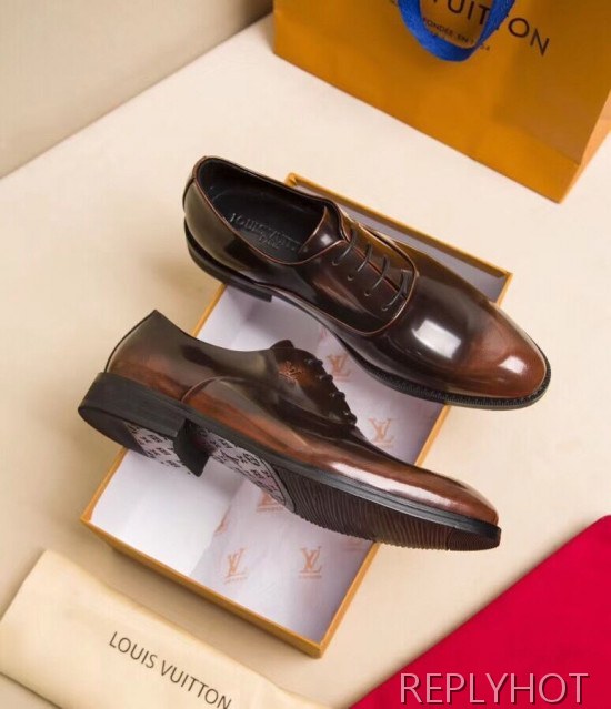 Louis Vuitton Straighi Tip Red Brown Mens Dress Shoes