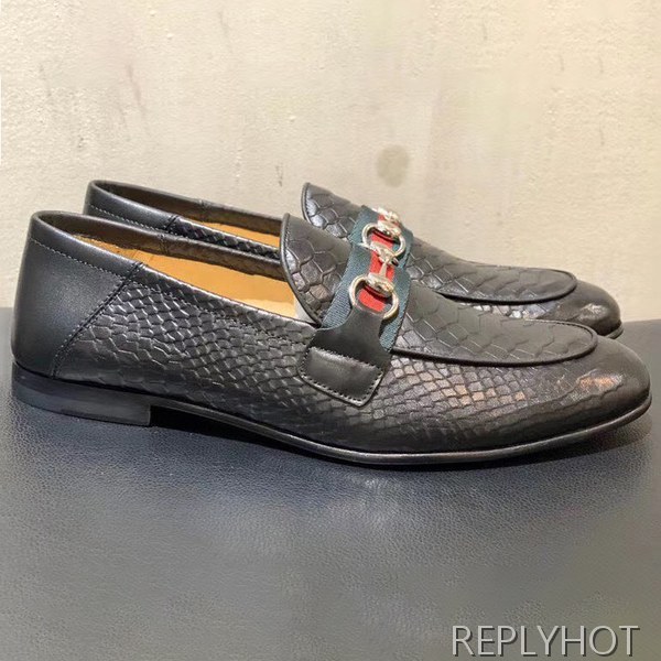 구찌 2020 스트라이프 크로커다일패턴 홀스빗로퍼