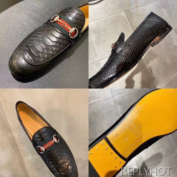 구찌 2020 스트라이프 크로커다일패턴 홀스빗로퍼