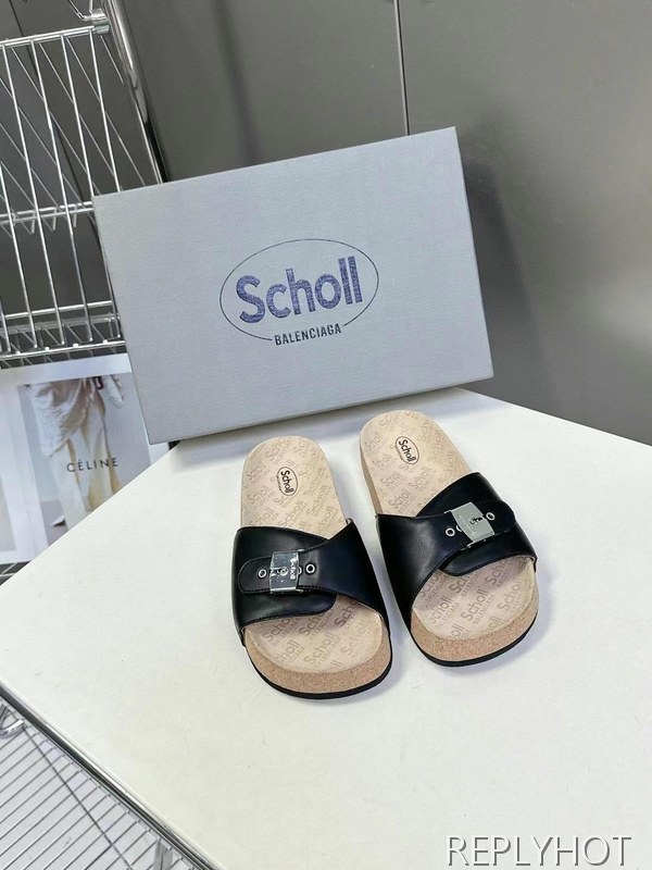 발렌시아가 2025 scholl 플랫 스웨이드 뮬 샌들 슬리퍼 신발