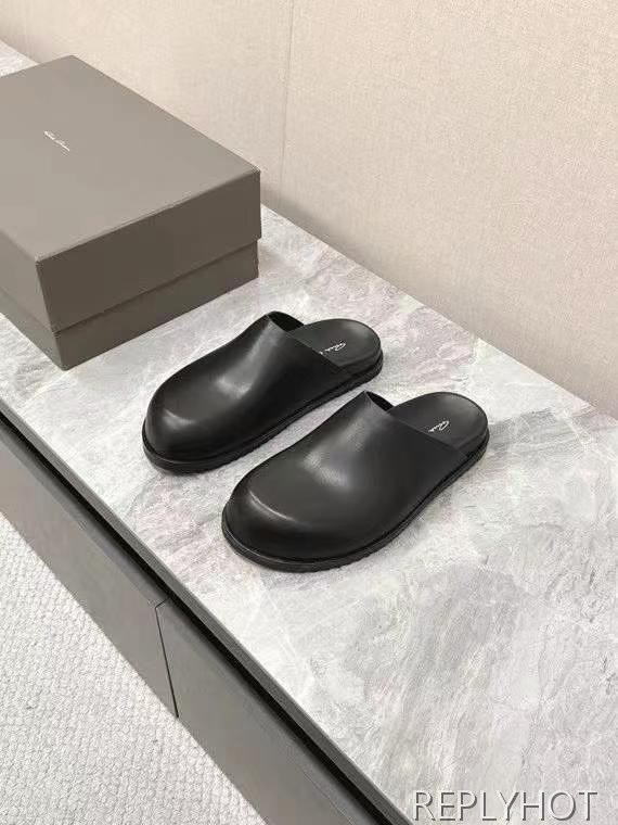 릭오웬스 2025 블랙 레더 할리우드 뮬 샌들 슬리퍼 신발