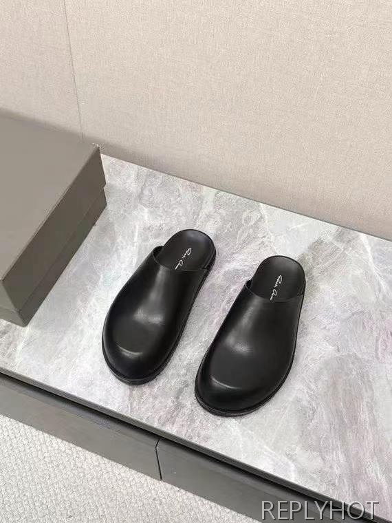 릭오웬스 2025 블랙 레더 할리우드 뮬 샌들 슬리퍼 신발